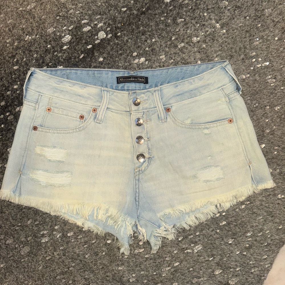 Abercrombie & Fitch Light Blue Distressed Denim Shorts